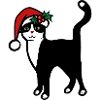 Weihnachtsmann-Katze mit Stechpalme
