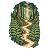 Farngesäumter Weg durch einen ruhigen Wald