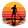 Retro Sunset Paddleboarder Silhouett