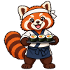 Red Panda Sushi-Koch mit Sushi-Rollen