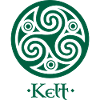 Grünes Triskelion und Schild Kelt