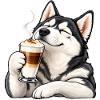 Husky mit Latte Macchiato – Kaffeepause