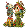 Robot malt Vogelhaus Idyll