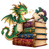 Drachenlesezauber auf Bücherstapel