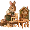 Kaninchen baut Miniaturmöbel