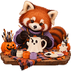 Roter Panda bemalt eine Geistertasse