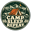 Camp. Sleep. Repeat. – Retro-Campingabzeichen