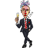 Surrealer Anzugheld mit sektglas