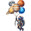 Astronaut mit Planeten als Ballons