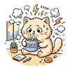 Gestresste Katze mit Kaffee-Bildunterschrift ASAP-Comic