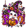 Süße Halloween-Hexe mit Kürbiskorb