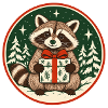 Waschbär mit Geschenk im Winterwald