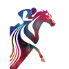 Buntes Pferd mit Reiter
