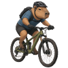 Capybara auf dem Mountainbike