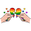 Frauenhände Herzpuzzle Regenbogen mit Herzen