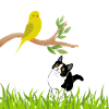 Sonniger Singvogel und Neugierige Katze