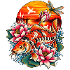 Carpe_ko_et_lotus_au_coucher_du_soleil
