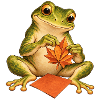 Frosch faltet ein Origami-Herbstblatt