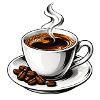 Klassischer heißer Espressobecher und Bohnen