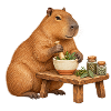 Capybara mischt Kräuter im Mörser