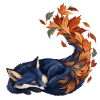 Schlafender Blaufuchs mit Herbstblättern