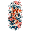 Koi in Wellen und Sakura
