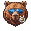 Bär mit Sonnenbrille mit Bergreflexion
