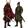Roter und Grüner Samurai-Kontrast