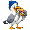Möwe mit Beanie & Fischbrötchen – Küste