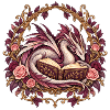 Buchdrache mit Rosen – Fantasy-Leseillustration