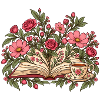 Blumenbuch mit Tee – botanische Leseillustration