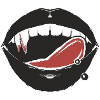 Schwarze Lippen und rotes Zungenpiercing