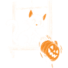 Die Katze schubst die Kürbislaterne