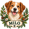 Hund Milo mit Blumenkranz
