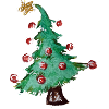 Aquarell-Weihnachtsbaum mit roten Ornamenten