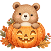 Niedlicher Bär im Halloween-Kürbis