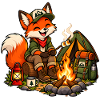 Fuchs beim Camping am Lagerfeuer