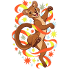 Fossa mit bunten Bändern und Farbfunken