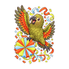 Kea mit Papierrosette und Konfetti