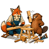Fuchs und Biber beim Heimwerken – Handwerkerduo