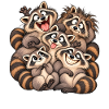 Fröhliche Waschbären-Familie