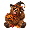 Herbst-Halloween-Bär mit Kürbissen