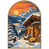 Alpenchalet bei Sonnenuntergang Reiseplakat