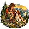 Wanderin mit Hund in den Bergen