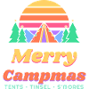 Fröhliche Campmas Retro-Sonnenuntergangs-Weihnachtscamping