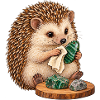 Igel poliert einen Steinanhänger