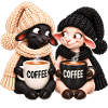 Schwarz-Weiß Schaf mit Kaffee