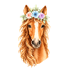 Pferdekopf mit Blumenschmuck
