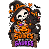 Süßes Skelettchen mit Halloween-Katze