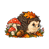 Herbstiger Igel mit Pilzen und Blättern